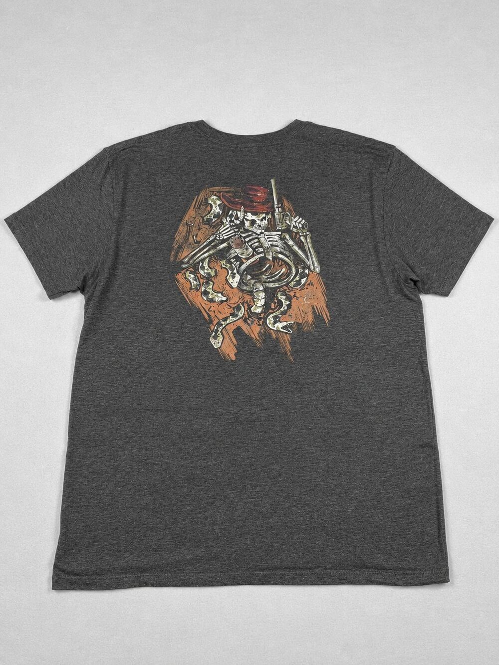 Cody James Mens XL Skeleton Cowboy Gunslinger Graphic T Shirt Western Gray